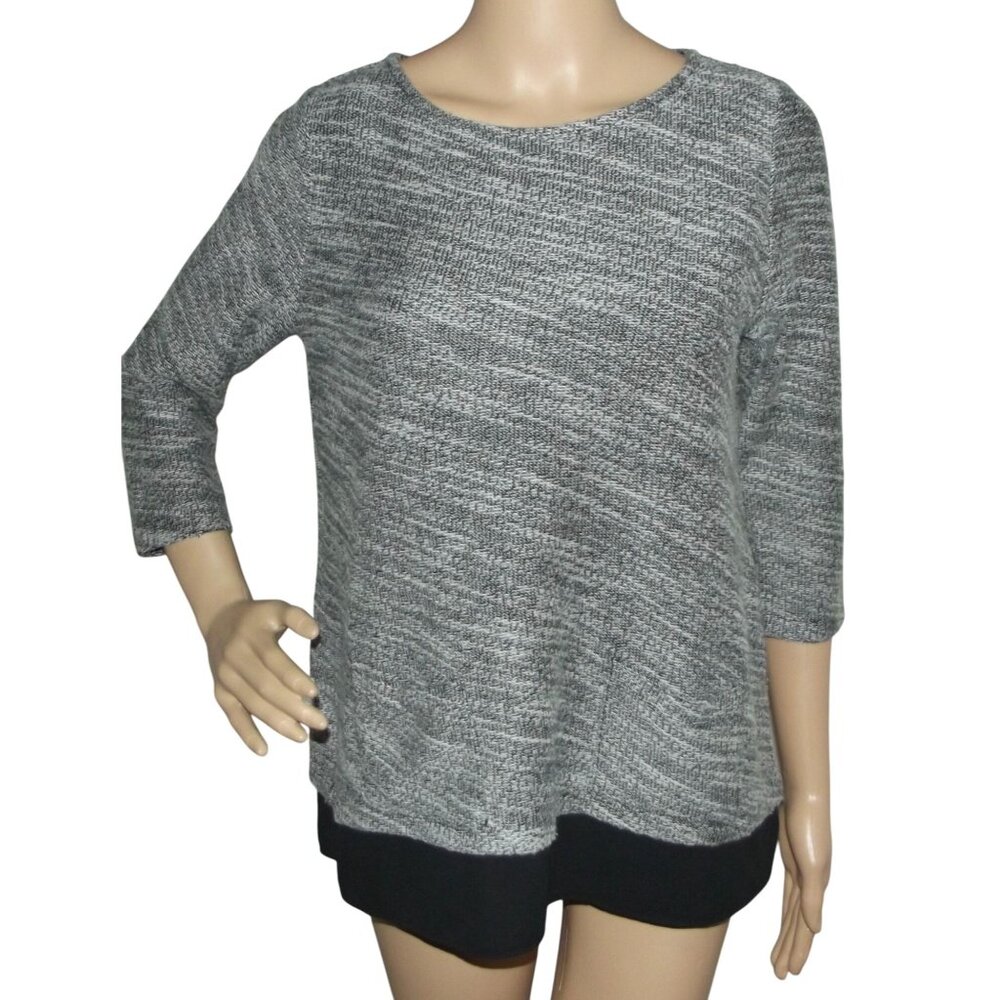 Talbots Sweater Womens Size SP Black White Woven Knit pockets shirttail tunic PS